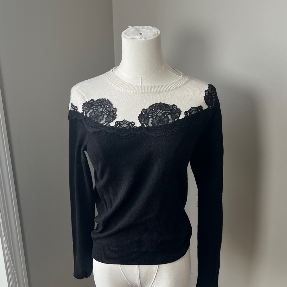 Vince Camuto Black and White Lace Sweater